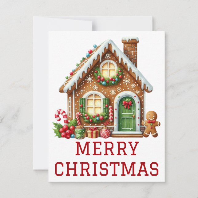 Tarjeta de Navidad de Casa de Pan de Jengibre (Anverso)