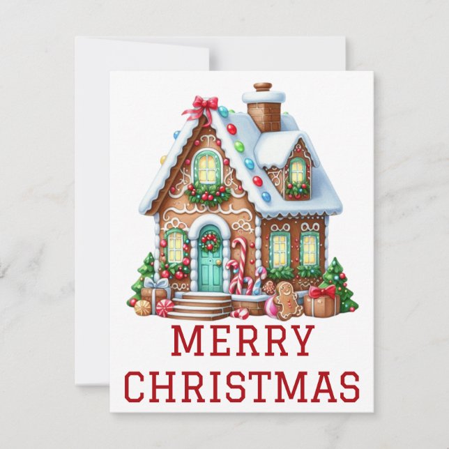 Tarjeta de Navidad de Casa de Pan de Jengibre (Anverso)