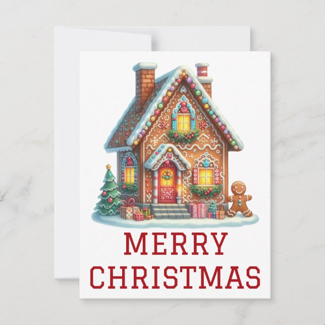Tarjeta de Navidad de Casa de Pan de Jengibre (Anverso)