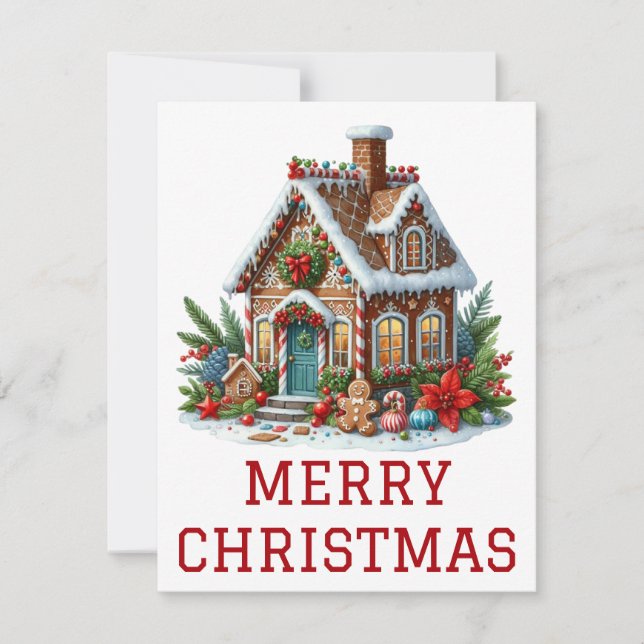 Tarjeta de Navidad de Casa de Pan de Jengibre (Anverso)