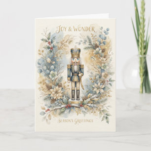 Tarjeta de Navidad de Cascanueces Floral Azul