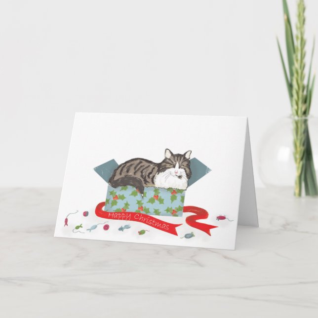 Tarjeta de Navidad de Cat in a box (Anverso)
