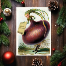 Tarjeta de Navidad de cebolla victoriana vintage