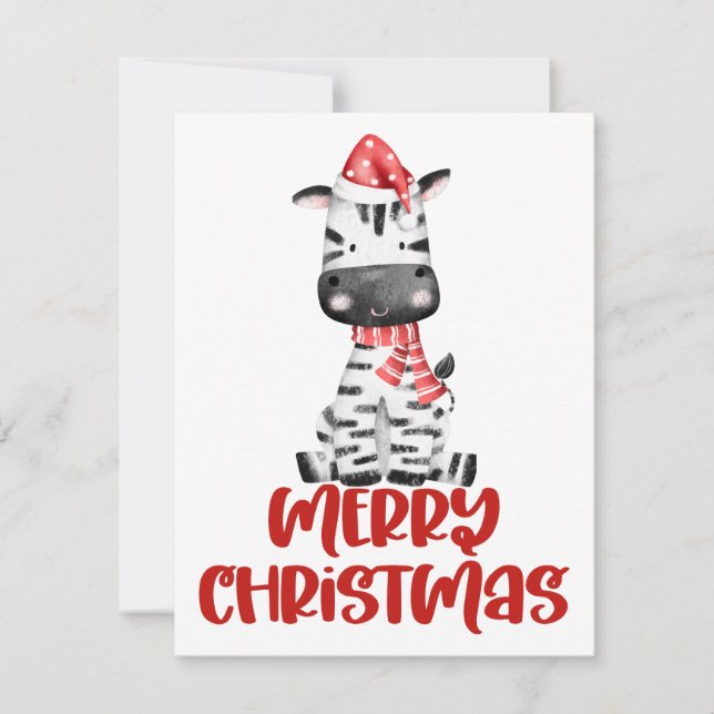 Tarjeta de Navidad de cebra en acuarela linda (Anverso)