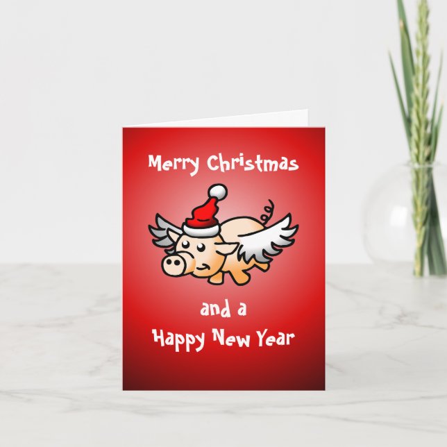 Tarjeta de Navidad de Cerdo Volador (Anverso)