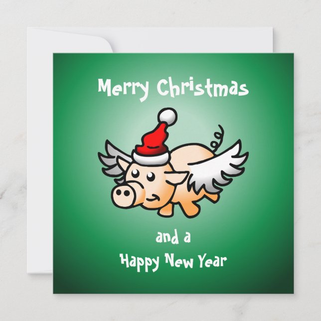 Tarjeta de Navidad de Cerdo Volador (Anverso)