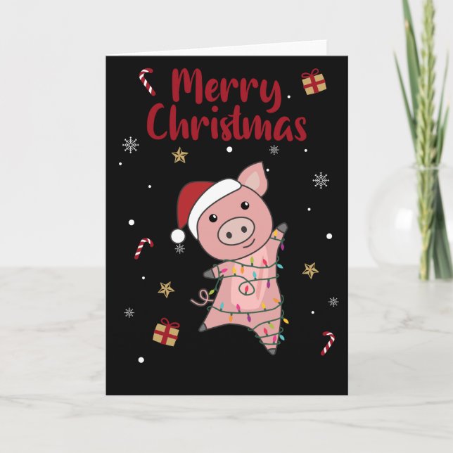 Tarjeta de Navidad de cerdos animales alegres (Anverso)