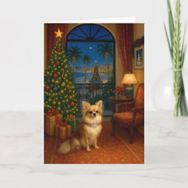 Tarjeta de Navidad de Chihuahua de pelo largo