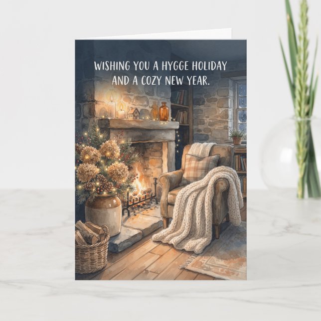Tarjeta de Navidad de Chimenea de Invierno Cálido (Anverso)