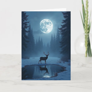 Tarjeta de Navidad de Ciervo a la Luz de la Luna
