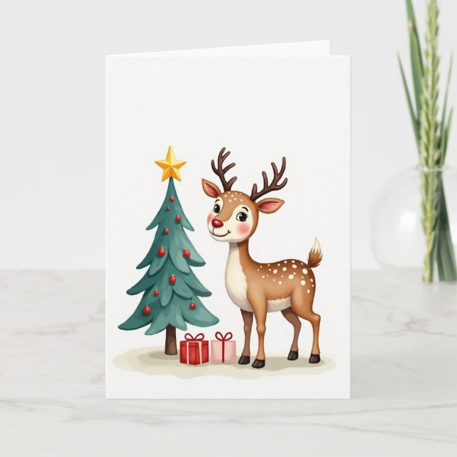 Tarjeta de Navidad de Ciervo Alegre (Anverso)
