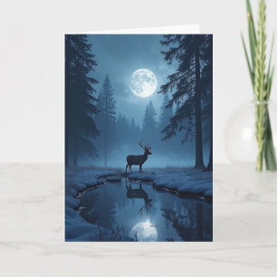 Tarjeta de Navidad de Ciervo bajo la Luz de la Lun