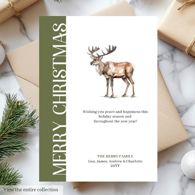 Tarjeta de Navidad de ciervo con tonos neutros ele (Stylish Neutral Tones Christmas Deer Greeting Card)