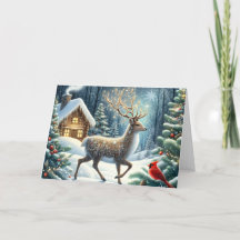 Tarjeta de Navidad de Ciervo de Invierno Dorado