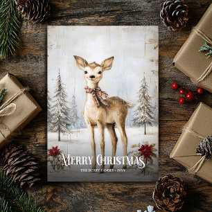 Tarjeta de Navidad de ciervo rojo y blanco de acua
