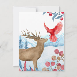 Tarjeta de Navidad de Ciervo y Cardenal