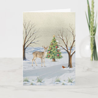 Tarjeta de Navidad de Ciervos con Árbol de Navidad