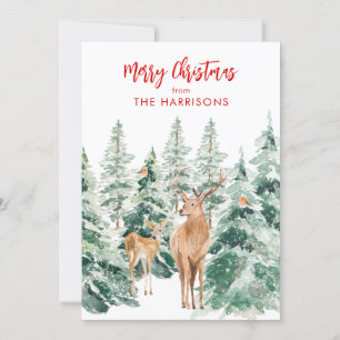 Tarjeta de Navidad de Ciervos en Bosque Invernal