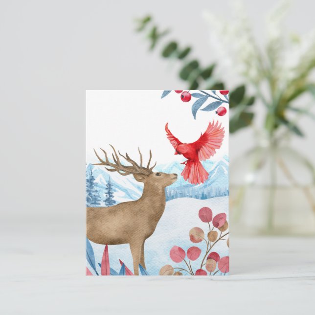 Tarjeta de Navidad de Ciervos y Cardenales (Anverso de pie)