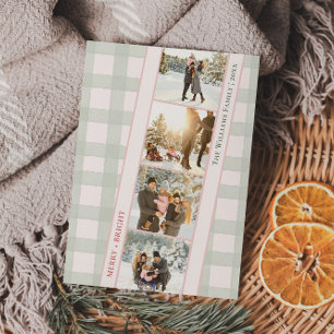 Tarjeta de Navidad de cinco fotos a cuadros gingha