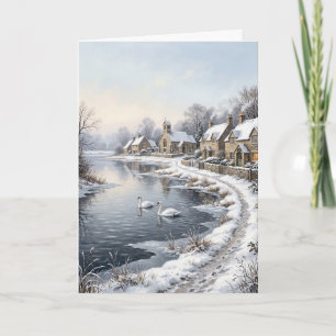 Tarjeta de Navidad de Cisnes de Invierno Victorian