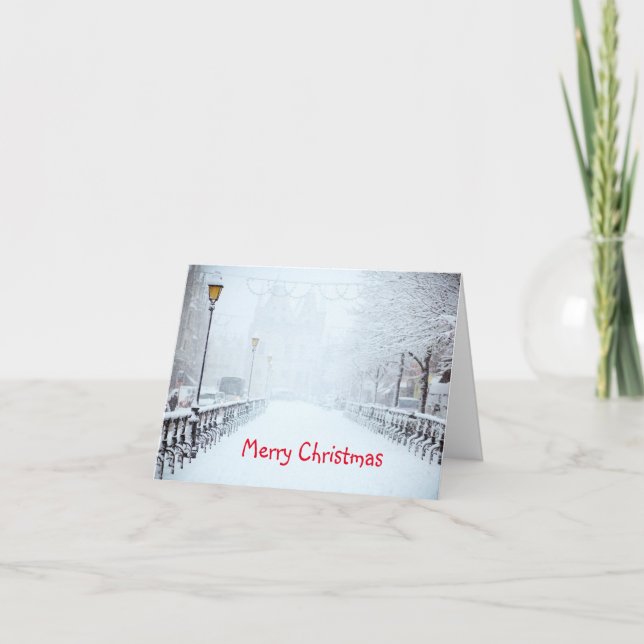 Tarjeta de Navidad de Ciudad con Nieve (Anverso)