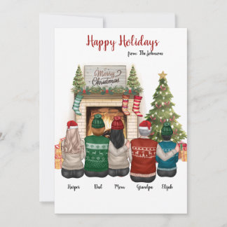 Tarjeta de Navidad de Clip Art con Retrato de Fami