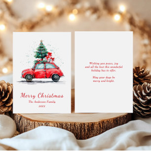 Tarjeta de Navidad de Coche Rojo con Acuarela de Á