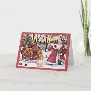 Tarjeta de Navidad de cocker spaniel Santa y osos
