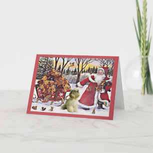 Tarjeta de Navidad de cocker spaniel Santa y osos