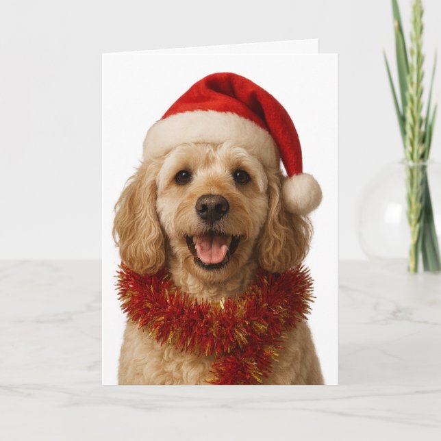 Tarjeta de Navidad de Cockerpoo crema súper linda (Anverso)