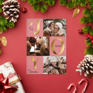 Tarjeta de Navidad de Colaje de Fotos con Dorado F