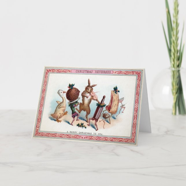 Tarjeta de Navidad de comida bailando victoriana (Anverso)