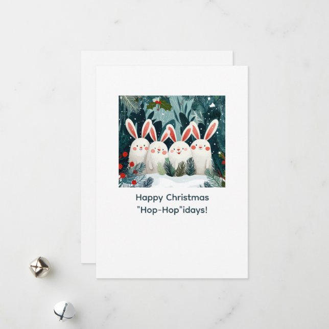 Tarjeta de Navidad de Conejitos Felices con Mensaj (Anverso/Reverso In Situ)
