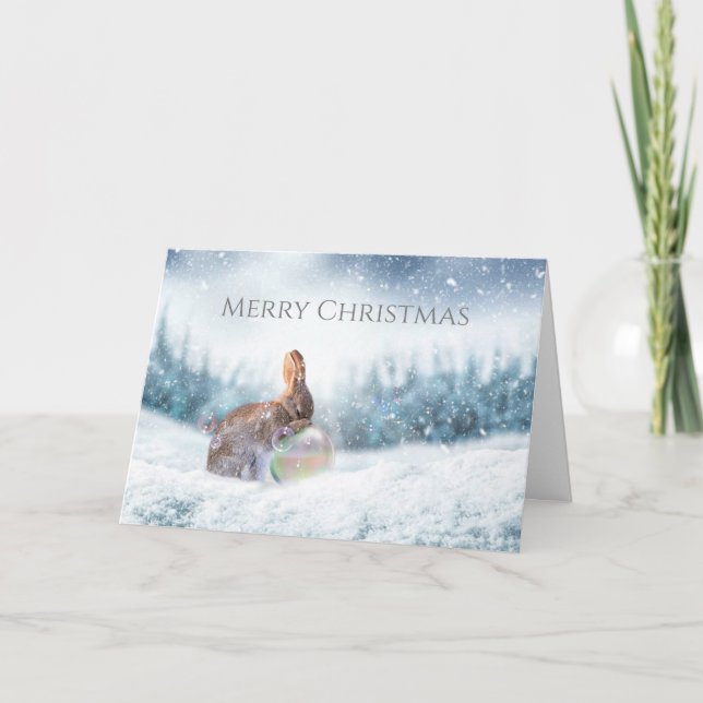 Tarjeta de Navidad de conejo Bunny orando (Anverso)