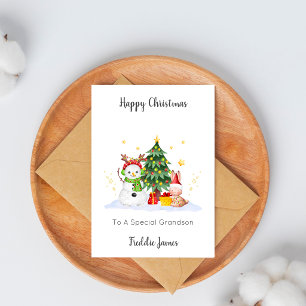 Tarjeta de Navidad de Conejo Muñeco de Nieve Nieto