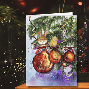 Tarjeta de Navidad de conejo pollito ganso caprich