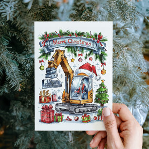 Tarjeta de Navidad de Construcción con Excavadora