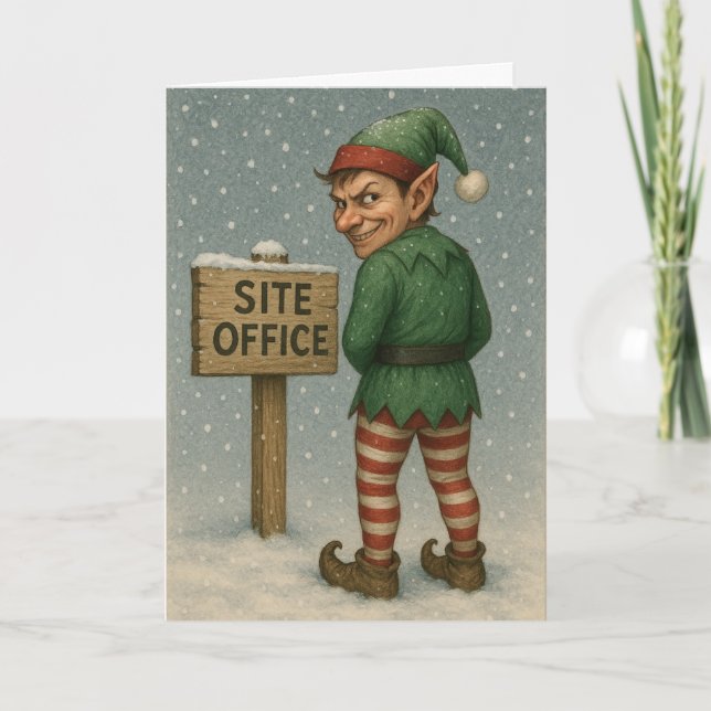 Tarjeta de Navidad de construcción - duende travie (Anverso)