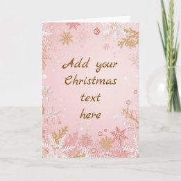 Tarjeta de Navidad de Copo de Nieve Rosa Blanco Or