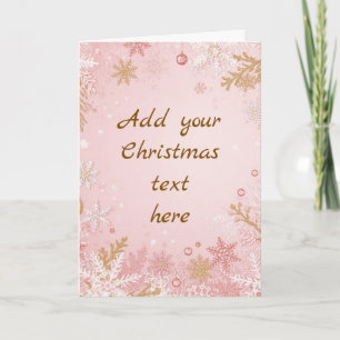 Tarjeta de Navidad de Copo de Nieve Rosa Blanco Or