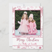 Tarjeta de Navidad de Copos de Nieve Rosados con F