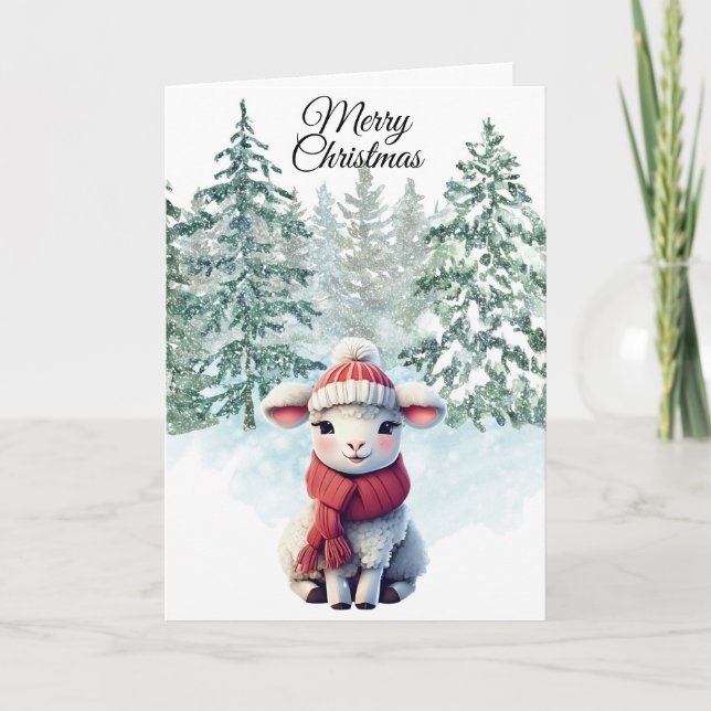 Tarjeta de Navidad de Cordero Doblada (Anverso)