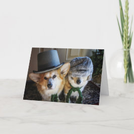 Tarjeta de Navidad de corgi cantando villancicos