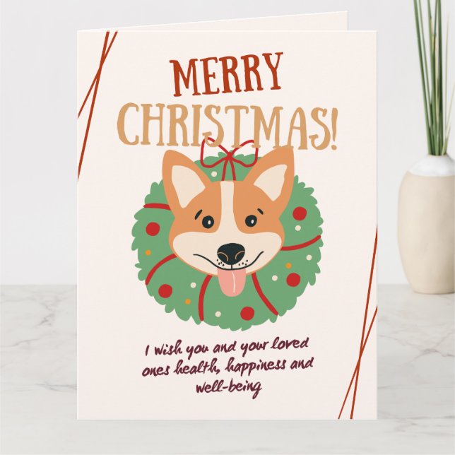 Tarjeta de Navidad de Corgi Lindo (Anverso)