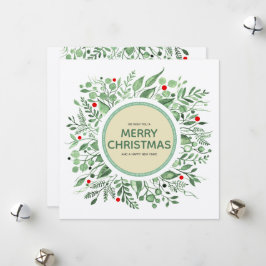 Tarjeta de Navidad de corona de acuarela
