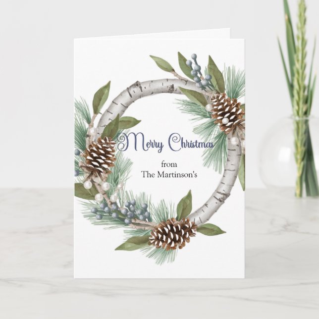 Tarjeta de Navidad de Corona de Álamo con Piñas (Anverso)
