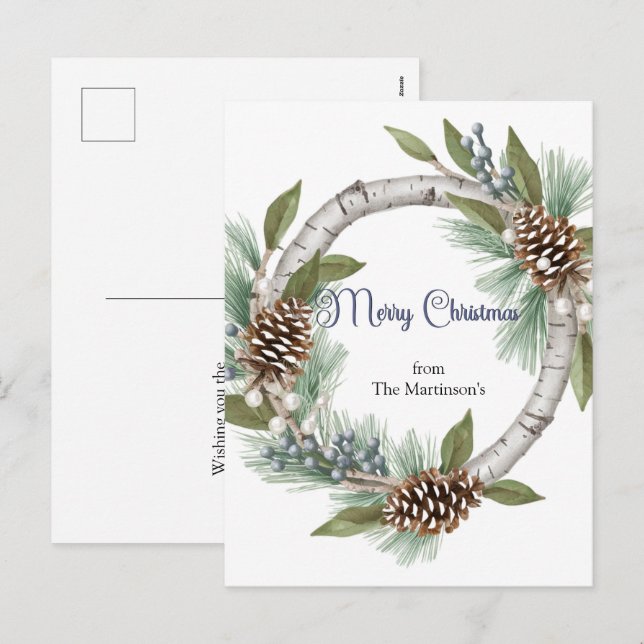 Tarjeta de Navidad de Corona de Aspen con Piñas (Anverso / Reverso)