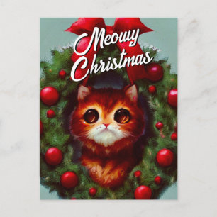 Tarjeta de Navidad de Corona de gatito lindo