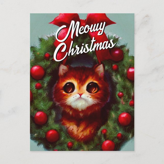 Tarjeta de Navidad de Corona de gatito lindo (Anverso)